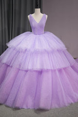 Charming Bling Quinceanera Dress 2024 Purple Corset Sweet 16 Dress V Neck Sleeveless Ball Gown Dress