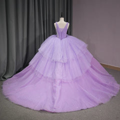 Charming Bling Quinceanera Dress 2024 Purple Corset Sweet 16 Dress V Neck Sleeveless Ball Gown Dress