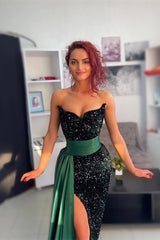 Charming Green Evening Dress Evening Dress Off the Shoulder with Belt Sequins