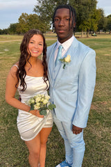 Charming Light Blue 3-Piece Notched Lapel Men's Homecoming Suit Blazer Vest Pants