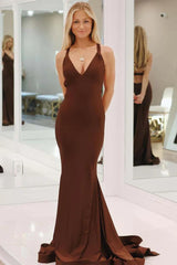 Charming Mermaid Deep V Neck Yellow Long Prom Dress With Backless Formal Evening Gown