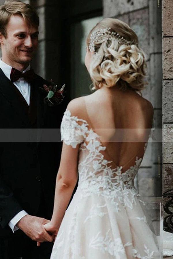 Charming Off The Shoulder Lace Bridal Gown White A Line Beach Wedding Dress