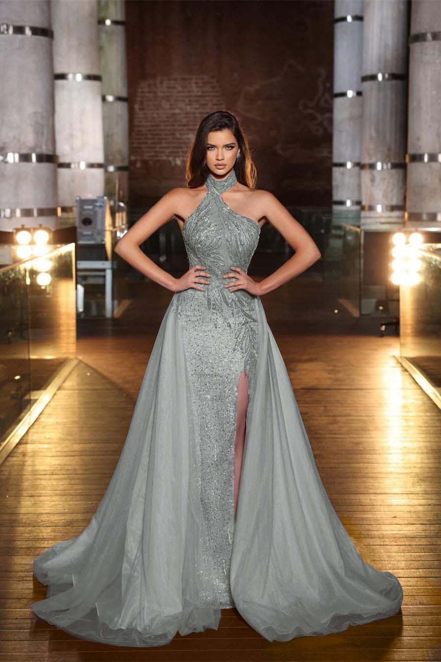 Charming Purple Evening Dress Sleeveless Strapless with Tulle Slit Sequins