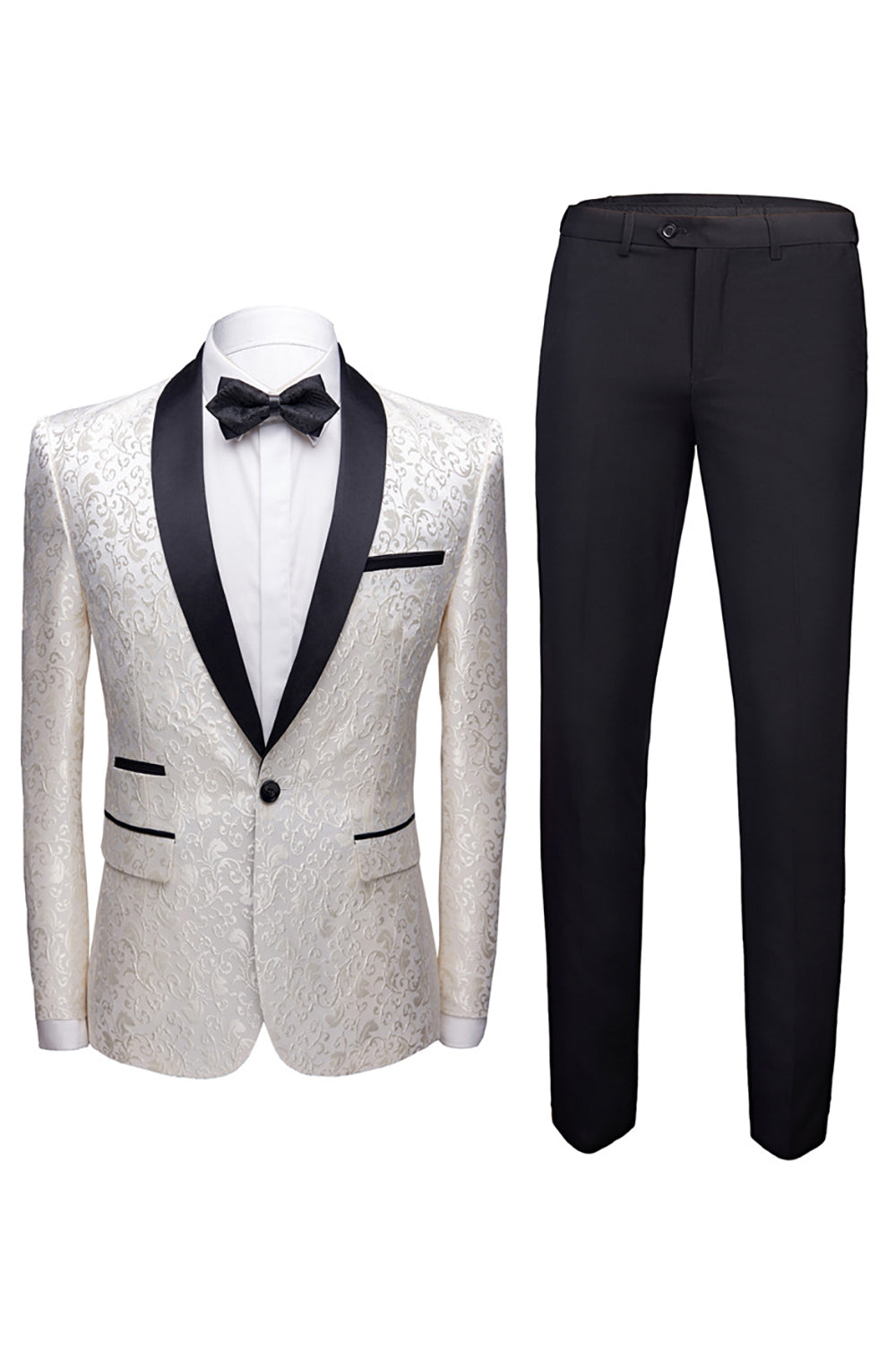 Chic Black 2-Piece Jacquard Men's Wedding Suit Blazer Pants