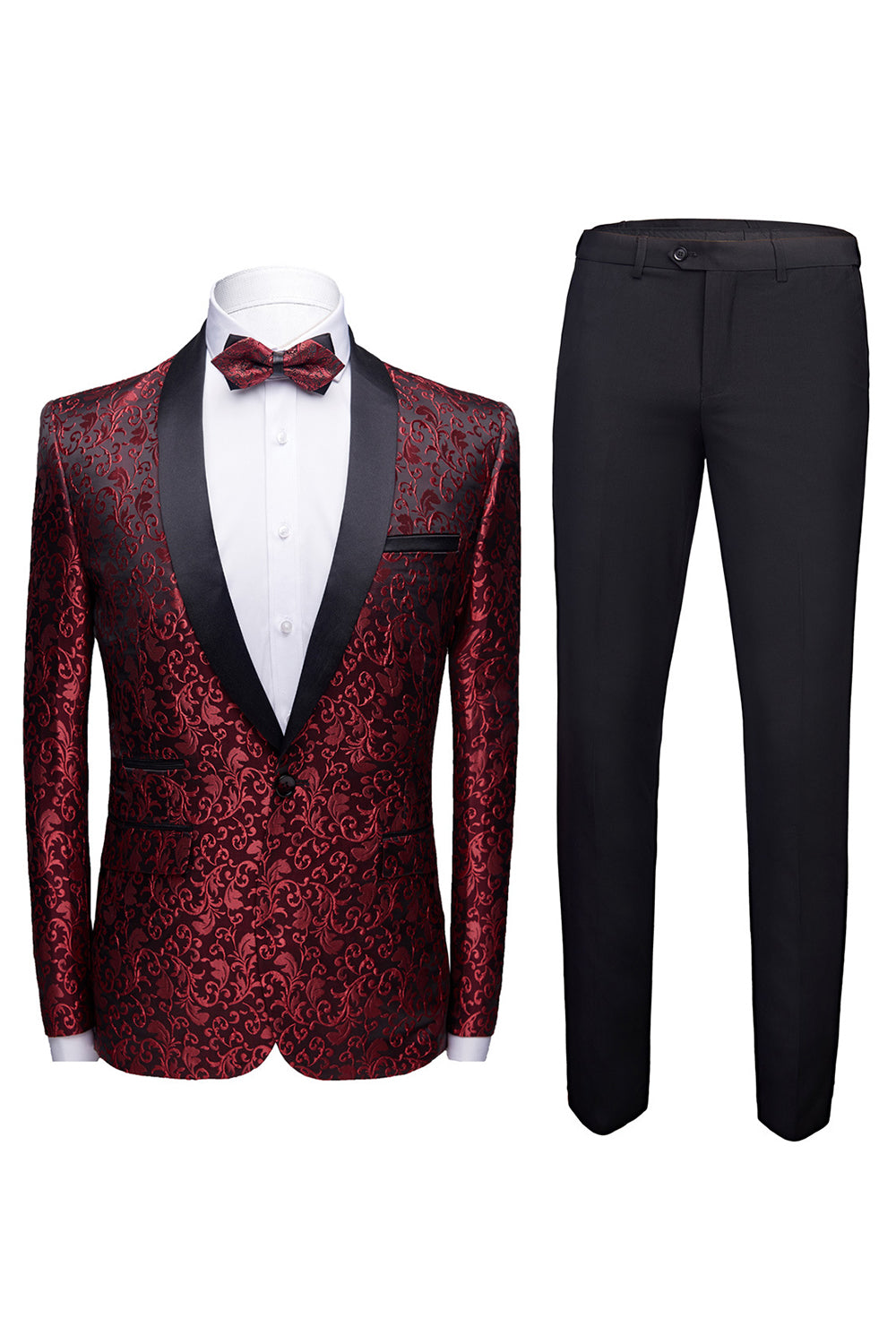 Chic Black 2-Piece Jacquard Men's Wedding Suit Blazer Pants