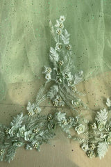Chic & Modern Ball Gown Off Shoulder Half Lantern Sleeves 3D Flower Appliques Ruffles Tiered Green Tulle Quinceanera Dress Birthday Party Gown For Sweet Train