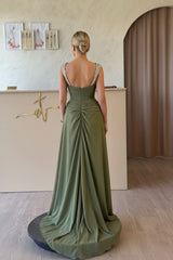 Chiffon A Line Prom Dress with Draped Hip Sash and High Slit