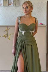 Chiffon A Line Prom Dress with Draped Hip Sash and High Slit