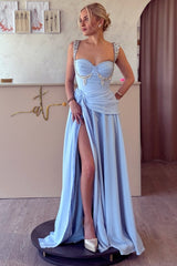 Chiffon A Line Prom Dress with Draped Hip Sash and High Slit