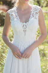 Chiffon A Line Wedding Dress with Lace Bodice and Illusion Back