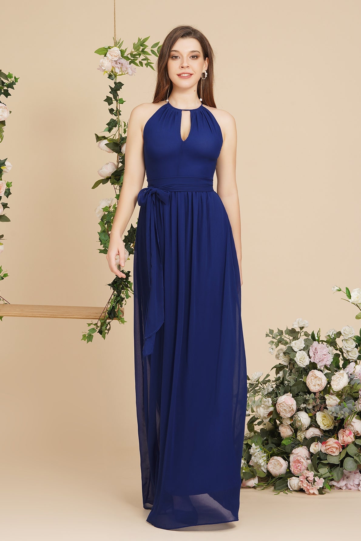 Chiffon Bridesmaid Dress Keyhole Neck Wedding Party Dress
