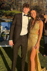 Classic 2-Piece Black Notched Lapel Slim Fit Prom Graduation Tuxedo for Men