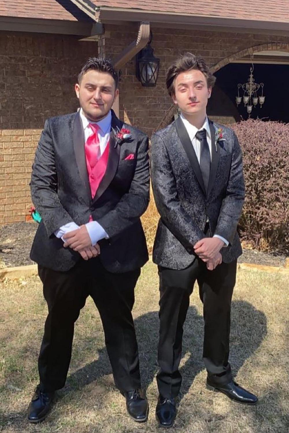 Classic Black Shawl Lapel Jacquard One-Button Prom Graduation Jacket for Men