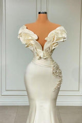 Classic Evening Dress Long Pearl Ruffle Wedding Guest Dress