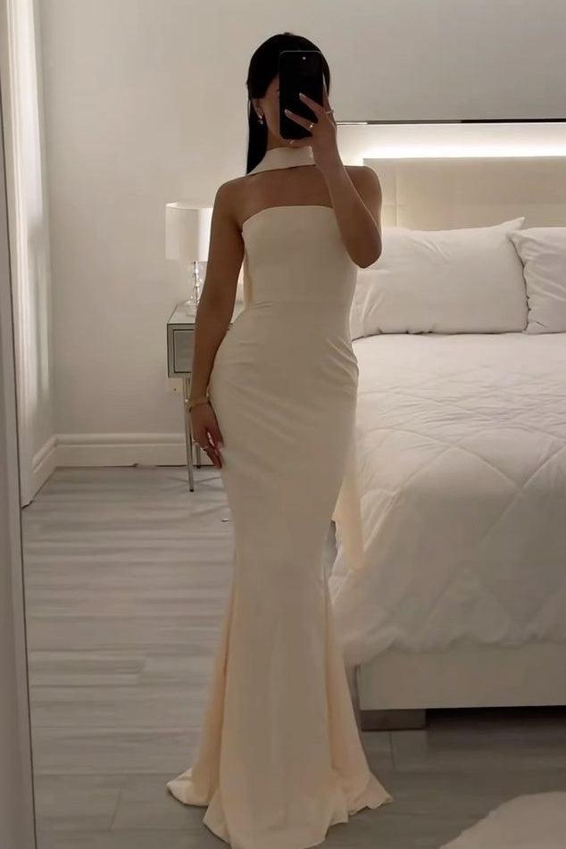 Classic Mermaid Strapless Yellow Long Prom Dress With Scarf Formal Evening Gown