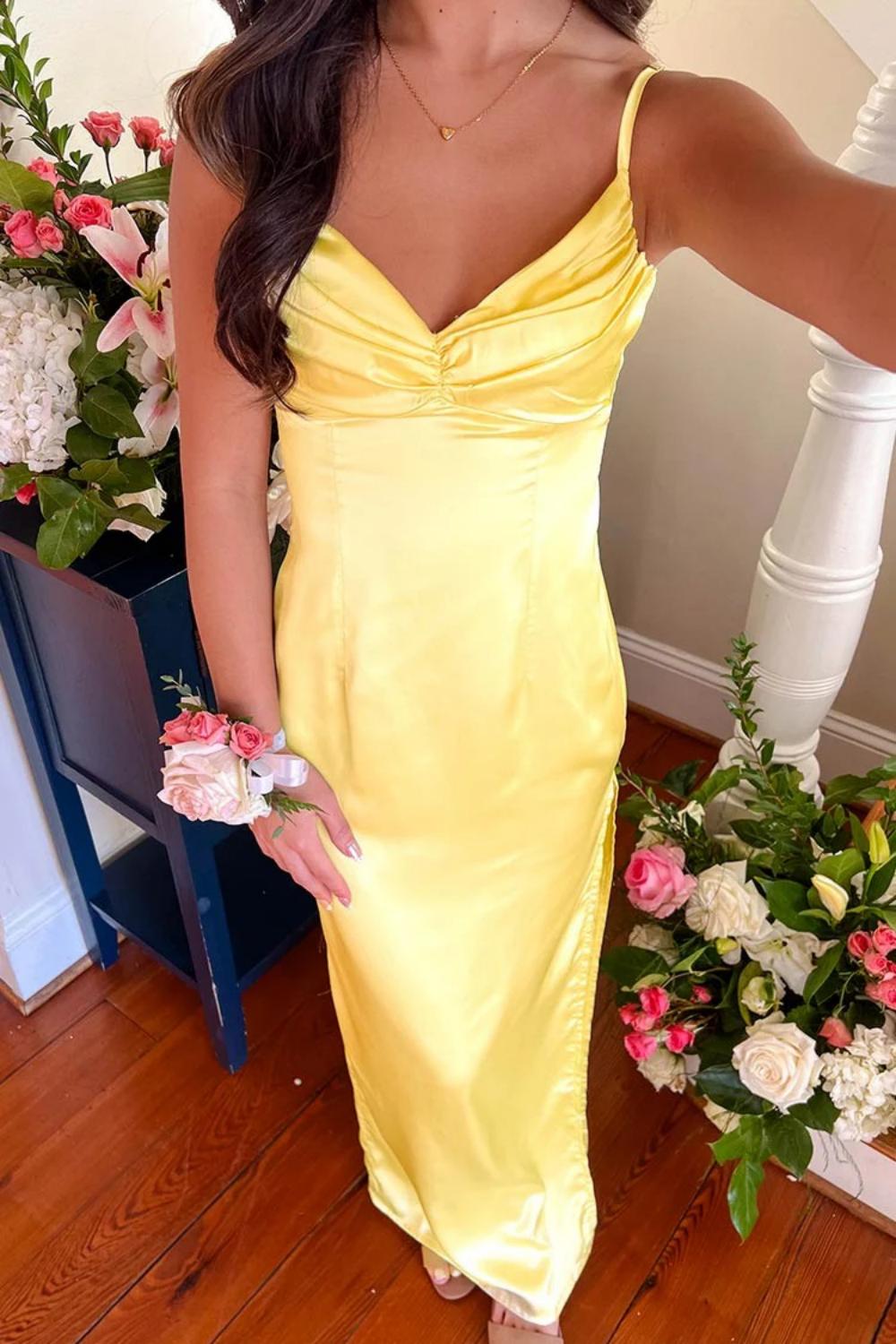 Dreamyannie Classic Sheath Spaghetti Straps Candy Pink Long Prom Dress With Ruched Formal Evening Gown