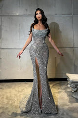 Column Sequined Sleeveless Formal Dress With Split