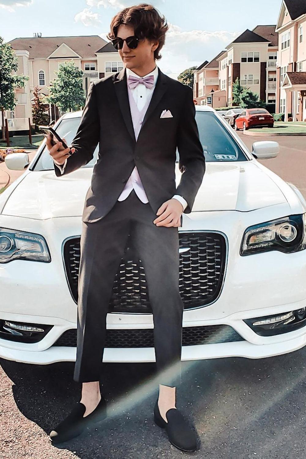 Comfortable Black Notched Lapel 2-Piece Men's Prom Graduation Suit