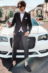 Comfortable Black Notched Lapel 2-Piece Men's Prom Graduation Suit
