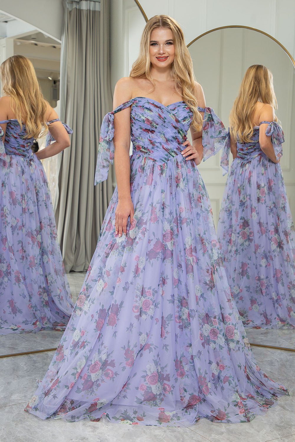 Convertible Blue Prom Dress A Line Tulle Long Evening Dress