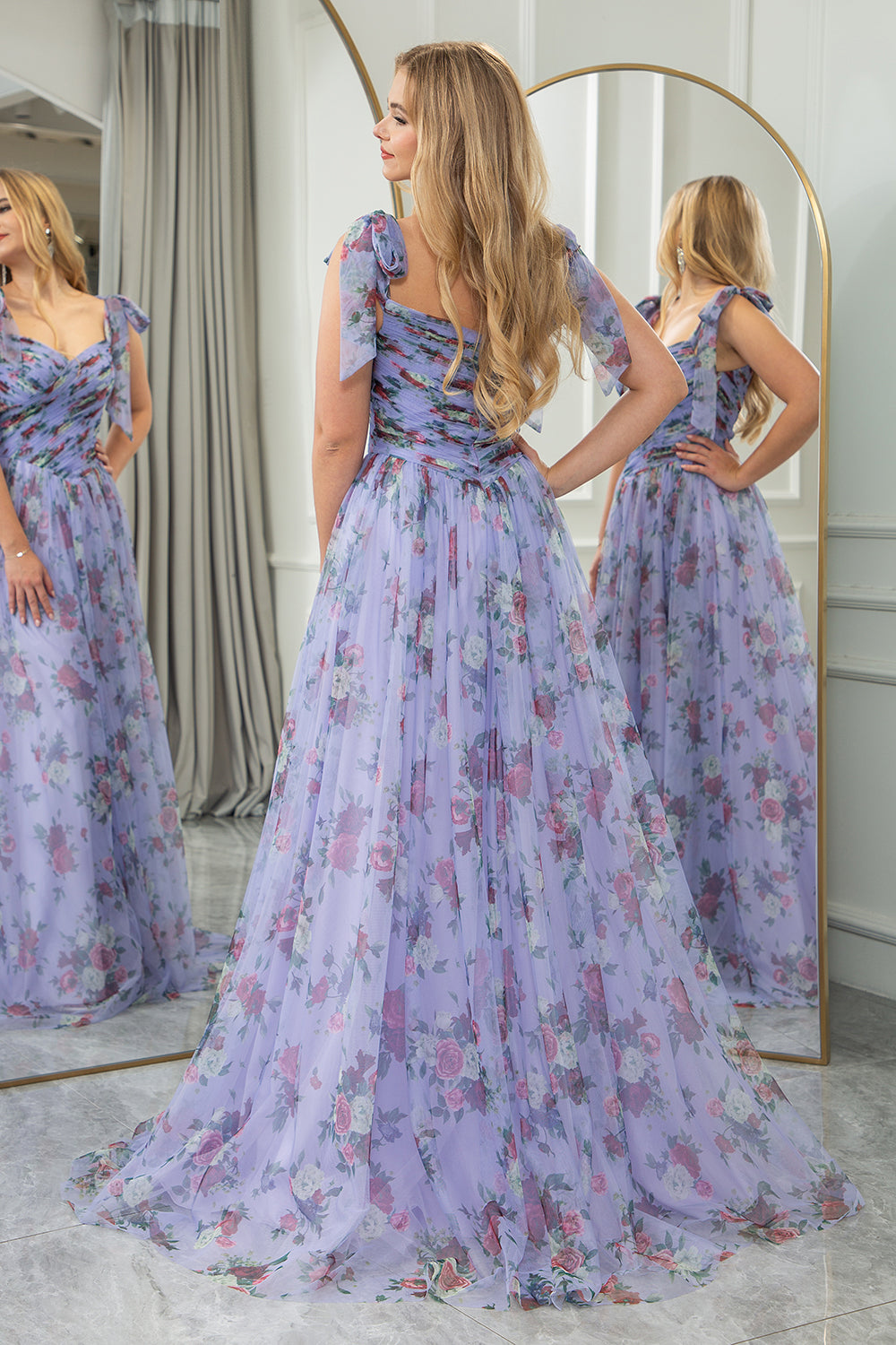 Convertible Blue Prom Dress A Line Tulle Long Evening Dress