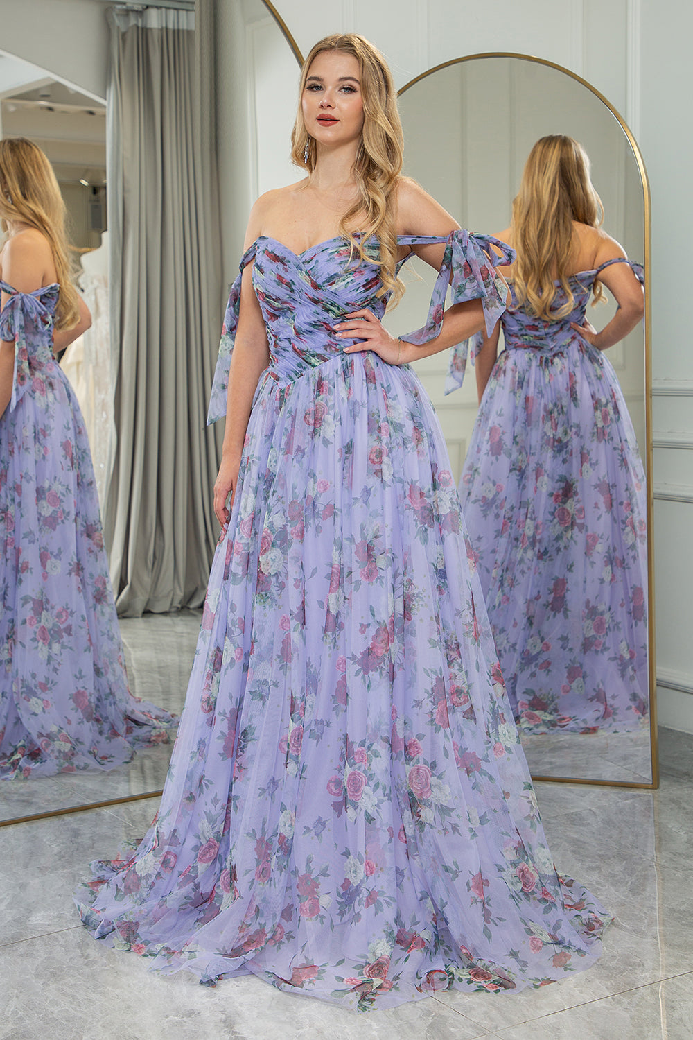 Convertible Blue Prom Dress A Line Tulle Long Evening Dress