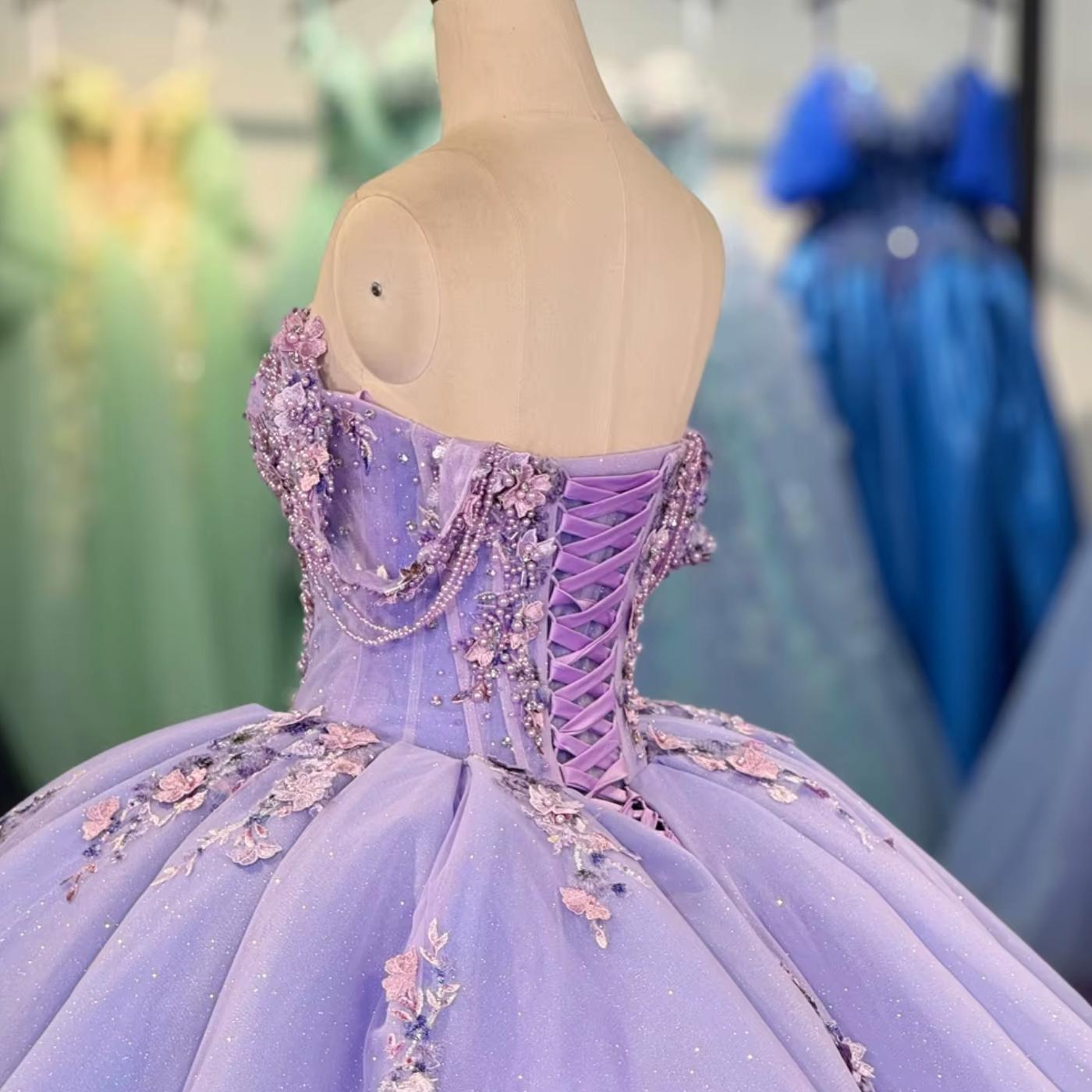 Corset Floral Quinceanera Dress Beaded Ball Gown Sweet 16 Dress