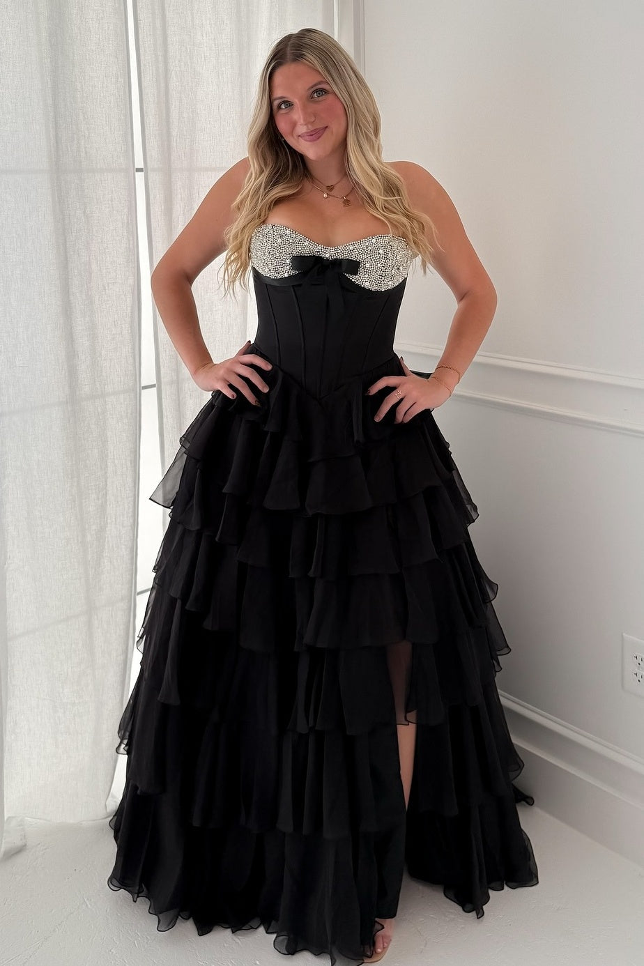 A Line Sweetheart Yellow Corset Prom Dress With Beading Ruffles Formal Evening Gown
