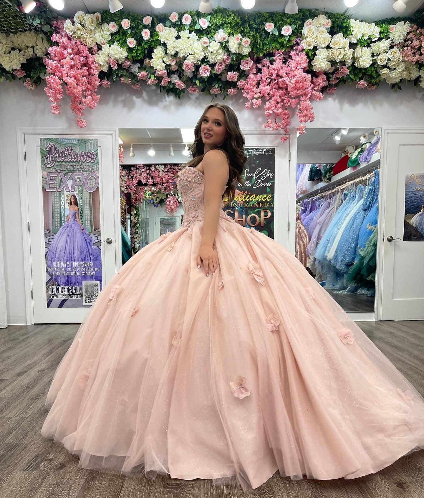 Cute & Chic Ball Gown Sweetheart Neck Flower Lace Appliques Beaded Pink Tulle Birthday Party Gown Quinceanera Dress For Sweet 16