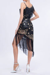 Pink 1920s Dress Asymmetric Sequin Fringe Gatsby Dress