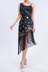 Pink 1920s Dress Asymmetric Sequin Fringe Gatsby Dress