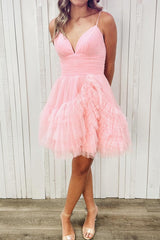 Champagne Graduation Dress Spaghetti Straps Tulle Short Party Dress