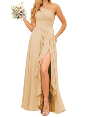 Dusty Rose One Shoulder Bridesmaid Dress Chiffon Wedding Guest Dress