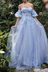 Sweetheart A Line Prom Dress Corset Tulle Evening Dress with Sleeves