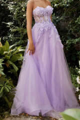 Sweetheart A Line Prom Dress Corset Tulle Evening Dress with Sleeves