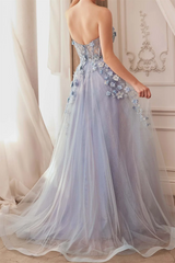 Sweetheart A Line Prom Dress Corset Tulle Evening Dress with Sleeves