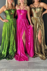 Green A-Line Prom Dress Sleeveless Halter Evening Dress