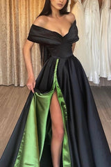 Black A-Line Prom Dress Off the Shoulder Floor-length Formal Evening Dress