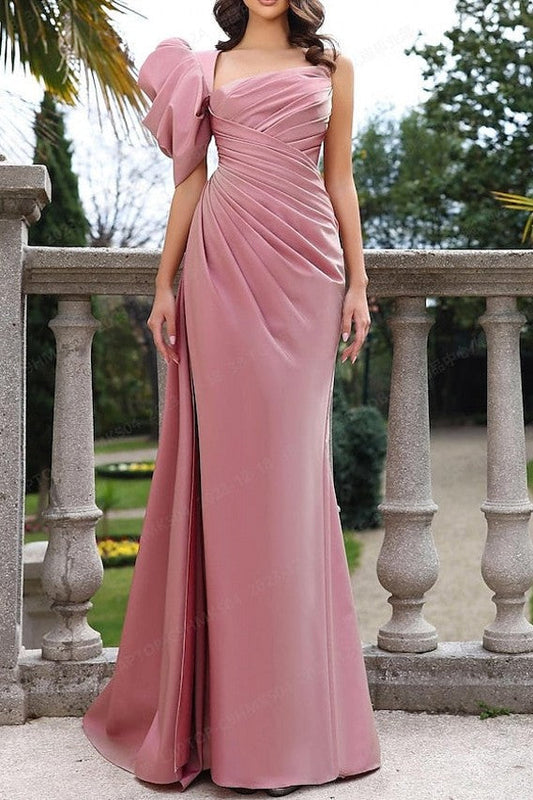 Dusty Rose Sheath/Column Prom Dress One Shoulder Evening Dress