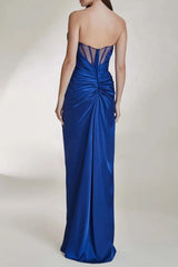 Royal Blue Prom Dress Sheath/Column Strapless Corset Floor Length Evening Dress