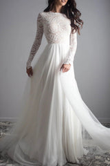 Ivory A-Line Wedding Dress Backless Floor Length Bridal Dress