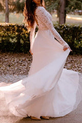 Ivory A-Line Wedding Dress Backless Floor Length Bridal Dress