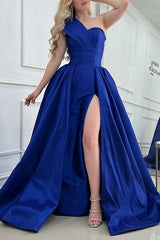 Royal Blue Prom Dress A-Line One Shoulder Floor Length Evening Dress