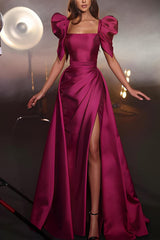 Magenta Prom Dress Square Neck A Line Formal Dress