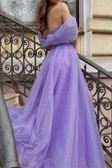 Purple Off the Shoulder Prom Dress A Line Corset Evening Dress