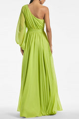 Green One Shoulder Evening Dress Chiffon Formal Dress