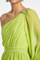 Green One Shoulder Evening Dress Chiffon Formal Dress