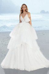 Ivory Wedding Dress Tulle Ball Gown Spaghetti Straps Bridal Dress