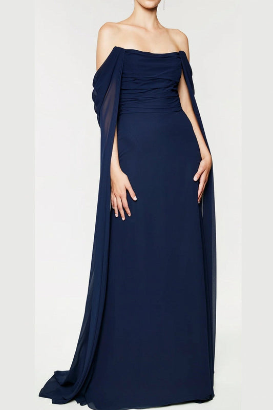 Navy Evening Dress Sheath/Column Strapless Mother of the Bride Dress with Watteau Train