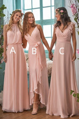 Blushing Pink Bridesmaid Dress Floor Length Evening Dress